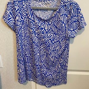 Lilly Pulitzer Vibrant Blue and White Short Sleeve Top